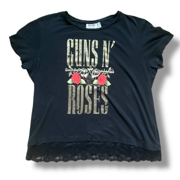 Guns N Roses Black Vintage Style Band Tee Lace Trim Women’s Size Large/XL RARE - Picture 1 of 16